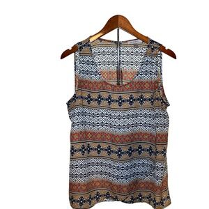 Roz & Ali Womens Large Sleeveless Geometric Medallion Print Blouse Multi-Color